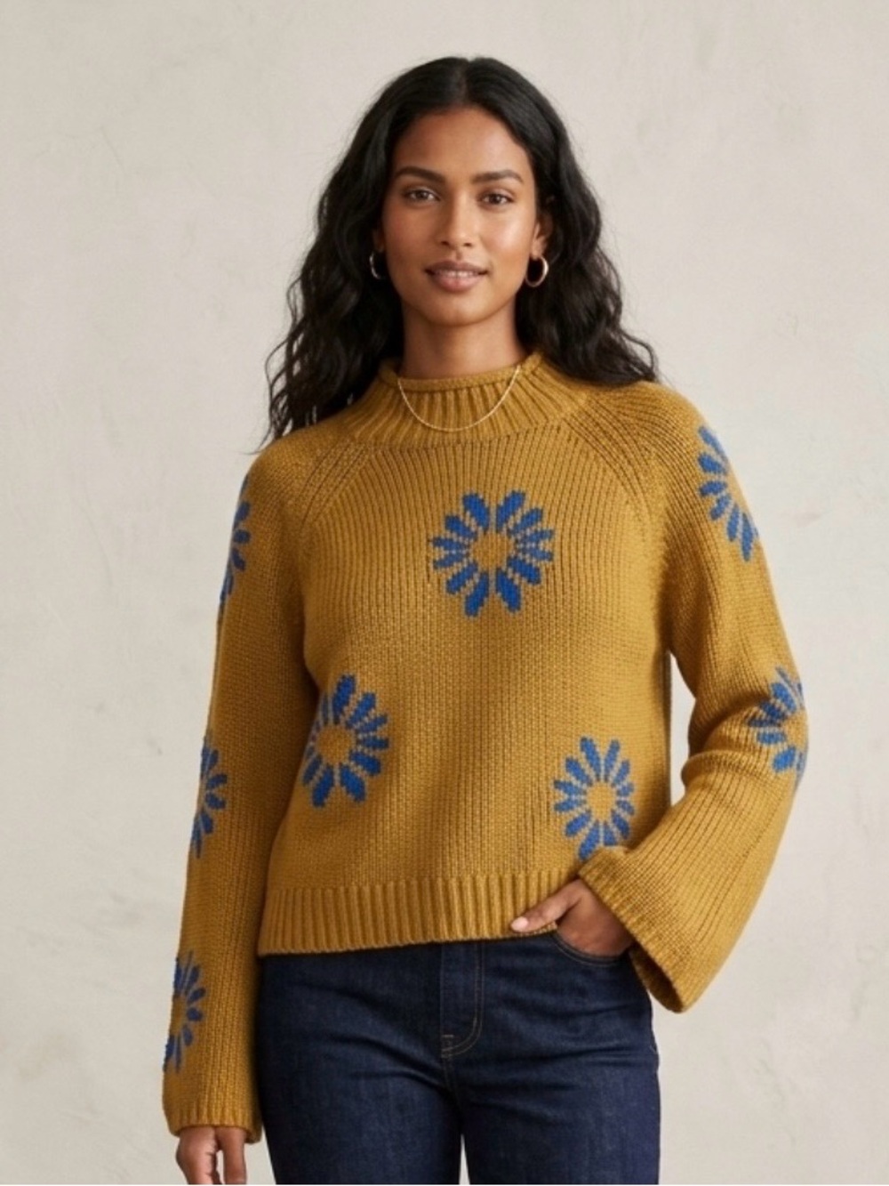 Mustard Floral Crewneck Sweater